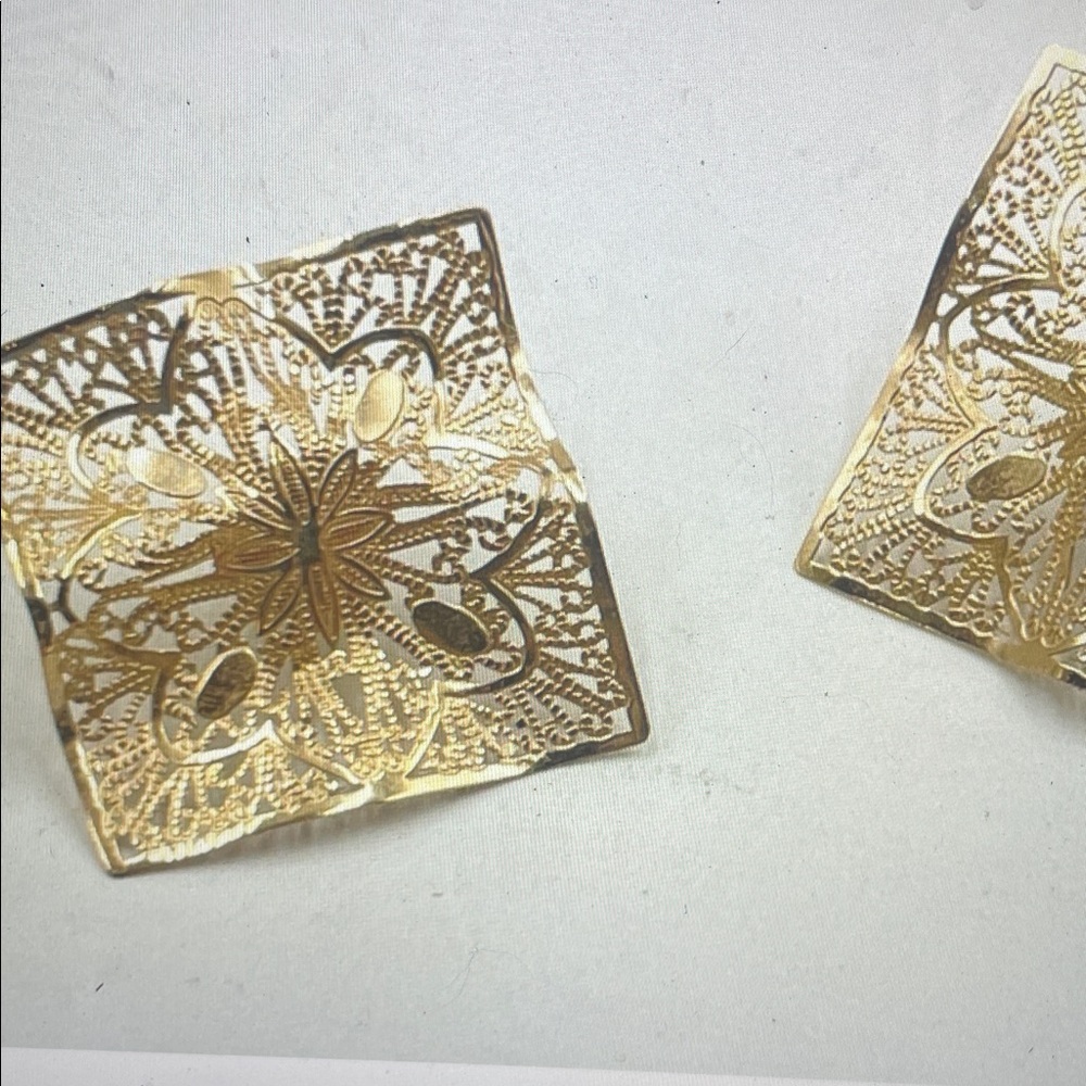 14K Gold Filigree Square Statement Earrings - Women Jewelry - Picture 3 of 14